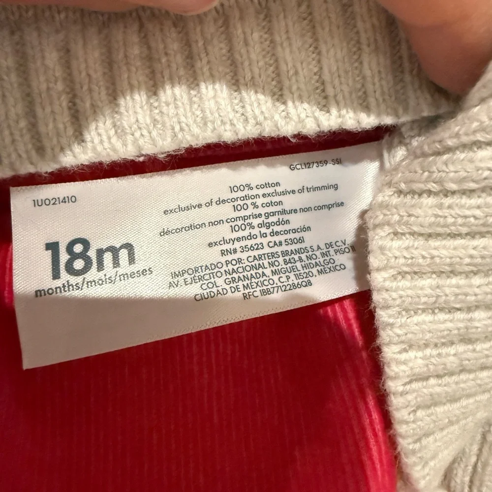 Carter's Cream Fair Isle Sweater with Pink and Brown Accents & Red Pants